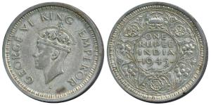 George VI, Half Silver Rupee, 1945, Bombay Mint, D / Ia / dot, Large and Open 5 in Date, U