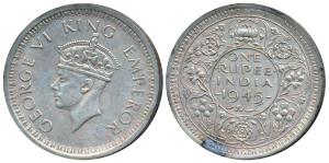 George VI, Half Silver Rupee, 1945, Lahore Mint, D / Ia L, Large and Open 5 in Date, Unlis
