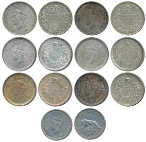 George VI, Half Silver Rupee (6), 1940, 1941, 1943, 1942, 1944, 1945, Bombay Mint; Cupro-N