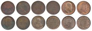 Copper 1/12 Anna (6), Victoria Queen, 1862, Madras Mint (Prid 781); Victoria Empress, 1887