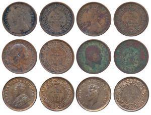 Copper ½ Pice (6), Victoria Empress, 1862 & 1901, Calcutta Mint; Edward VII, 1906 (2) Calc
