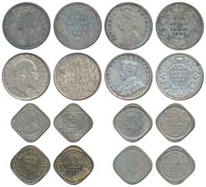 Silver 2 Annas (4), Victoria Queen & Empress, 1862 & 1895; Edward VII, 1903; George V, 191
