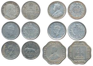 Edward VII, Silver ¼ Rupee, 1910; George V, Silver ¼ Rupee, 1928; Cupro-Nickel 4 Annas, 19