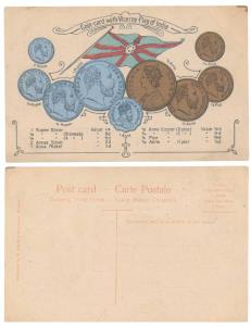 Embossed Postcard with impression of British India (Victoria and Edward Rupee and Anna ser