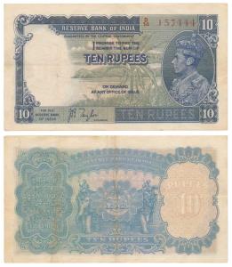 George VI, Rupees 10, 1st issue, 1938, signed J. B. Taylor, prefix D (J&R 4.5.1). Very Fin