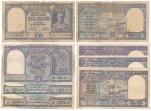 George VI, Rupees 10, signed C. D. Deshmukh, B. Rama Rao and P. C. Bhattacharya (2) (J&R 4