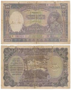 George VI, Rupees 1000, 1st issue, 1938, Bombay, signed J. B. Taylor, (J&R 4.8.1A). Fine, 