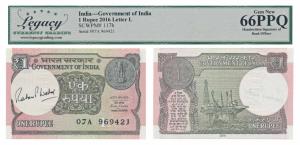 Rupee 1, 2016, signed Ratan P. Watal, signed autograph of the Finance Secretary in the wat