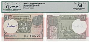 Rupee 1, 2017, signed Shaktikanta Das, signed autograph of the Finance Secretary in the wa