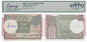 Rupee 1, 2017, signed Shaktikanta Das, signed autograph of the Finance Secretary in the wa