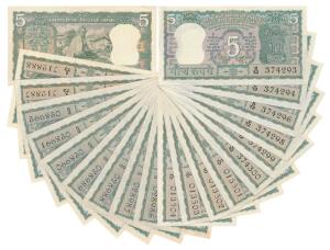Rupees 5, 1969, signed L. K. Jha, featuring Mahatma Gandhi on the rev., few notes are in o