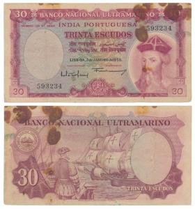 Indo-Portuguese, 30 Escudos, 7th issue, 1959, Banco Nacional Ultramarino, (J&R 12.35.4). L