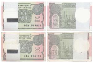 Rupees 1 bundle (2), 2015, signed Rajiv Mehrishi. Uncirculated. (200)