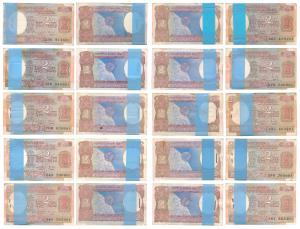 Rupees 2 Bundles (10), signed R. N. Malhotra, satellite on rev. (J&R 6.2.11.1B). Uncircula