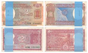 Rupees 2 bundle (2), signed Manmohan Singh and S. Venkitaraman, both birthday note serial 