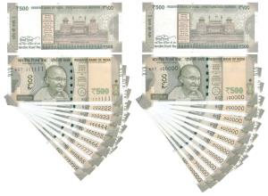 Rupees 500, signed Shantikanta Das, fancy number, 111111 to 999999 and 100000 to 1000000. 