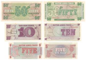 British Armed Forces, 5 Pence, 10 Pence, 50 Pence. Issued by the Command of the Defence an