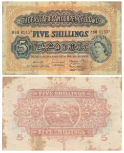 East African Currency Board, Elizabeth II, 5 Shillings, Nairobi, 1st February 1956 (KM 33)