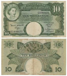 East African Currency Board, Elizabeth II, 10 Shillings, value in Gujarati, Persian and En