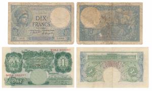 France, 5 & 10 Francs, 1922, the first woman wearing a helmet, the second Minerva looking 
