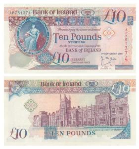 Bank of Ireland, 10 Pounds, 5th September 2000. Uncirculated.