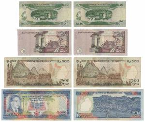 Mauritius, Rupees 10, 25, 500 and 1000. Very Fine. (4)