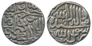 Akbar, Silver Rupee, 11.35g, Jaunpur Mint (mint name off flan), Kalima type, AH 998, obv. 