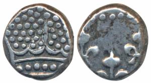 Silver Fanon, Pondicherry Mint, ND, 1.46g, obv. Pearled crown; rev. 5 Fleur-delis (KM 45).