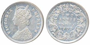 Victoria Empress, Silver 2 Annas, 1900, Bombay Mint, B / I / B raised (Prid 553). Uncircul