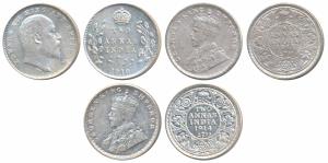 Edward VII, Silver 2 Annas, 1910; George V, 2 Annas, 1912, 1914. The first Uncirculated, t