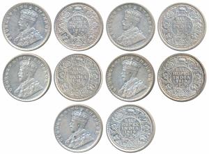 George V, Silver ½ Rupee (5), 1914, 1916, 1917 & 1919 (2). Extremely Fine to Uncirculated,
