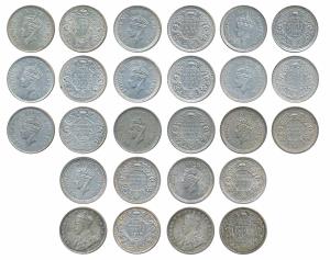 George V, Silver Rupee (2), 1917 & 1919; George VI, Half Silver Rupee (11); 1940, 1941 (2)