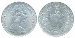 Bahamas, Silver 1 Dollar, 18.1437g, 1966, obv. Bust of the Queen Elizabeth II turned to th