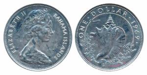 Bahamas, Silver 1 Dollar, 18.1437g, 1969, obv. Bust of the Queen Elizabeth II turned to th