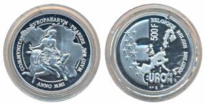 Belgium, Silver 500 Francs, 22.85g, 2001, Belgian European Union Presidency, obv. Map of E