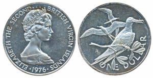 British Virgin Islands, Silver 1 Dollars, 24.9g, 1976, obv. Young bust right, date below; 