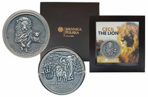 Cameroon, Silver 2000 Francs, 56.6g, 2018, Cencil The Lion, obv. Front-facing African bush