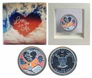 Cameroon, Silver 500 Francs, 10g, 2021, Love is in the Air, obv. Coat of arms of the count