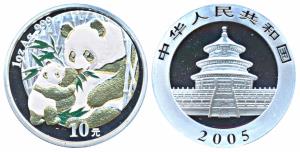 China, Silver 10 Yuan, 31.1g, 2005, Panda Bullion, obv. Temple of Heaven above the date; r