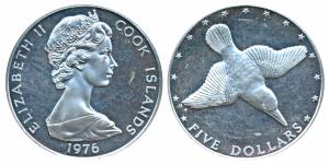 Cook Islands, Elezabeth II, Silver 5 Dollars, 27.3000g, 1976, obv. The Effigy of HM Queen 