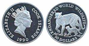 Cook Islands, Elizabeth II, Silver 50 Dollars, 19.2g, 1990, Endangered Worls Wildlife Seri