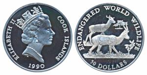 Cook Islands, Elizabeth II, Silver 50 Dollars, 19.2g, 1990, Endangered World Wildlife Seri
