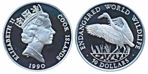 Cook Islands, Elizabeth II, Silver 50 Dollars, 19.8g, 1990, Endangered World Wildlife, obv