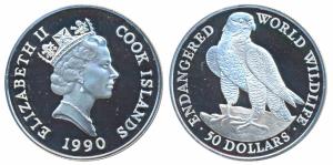 Cook Islands, Elizabeth II, Silver 50 Dollars, 19.2g, 1990, Endangered World Wildlife Seri