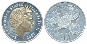 East Caribbean States, Silver 10 Dollars, 28.28g, 2003, 50th Anniversary of the Coronation