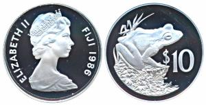Fiji, Silver 10 Dollars, 28.2800g, 1986, 25th Anniversary of World Wildlife Fund, obv. Cro