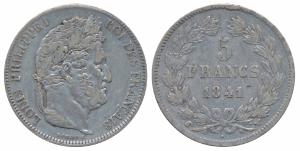France, Louis-Philippe, Silver 1841, 5 Francs, Bordeaux Mint. Very Fine.