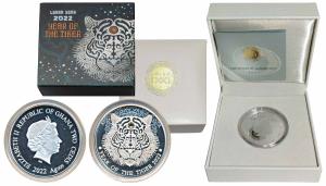 Ghana, Elizabeth II, Silver 2 Cedis, 15.55g, 2022, Year of the Tiger, rev. Tiger with oran