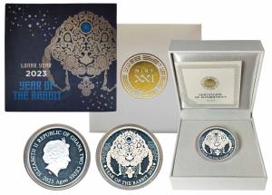 Ghana, Elizabeth II, Silver 2 Cedis, 15.55g, 2023, Year of the Rabbit, with blue crystal i