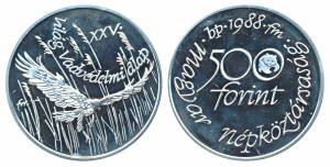 Hungary, Silver 500 Forint, 28g, 1988, Wolrd Wildlife Fund, obv. Inscriptions, Panda symbo